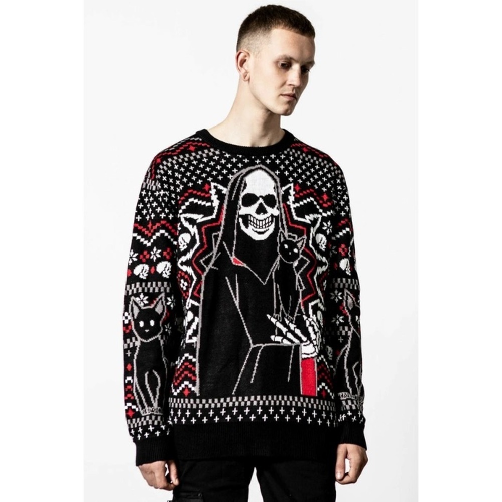 Killstar Catmas Knit Sweater XL Black Goth Grunge Unisex Sold Out Rare